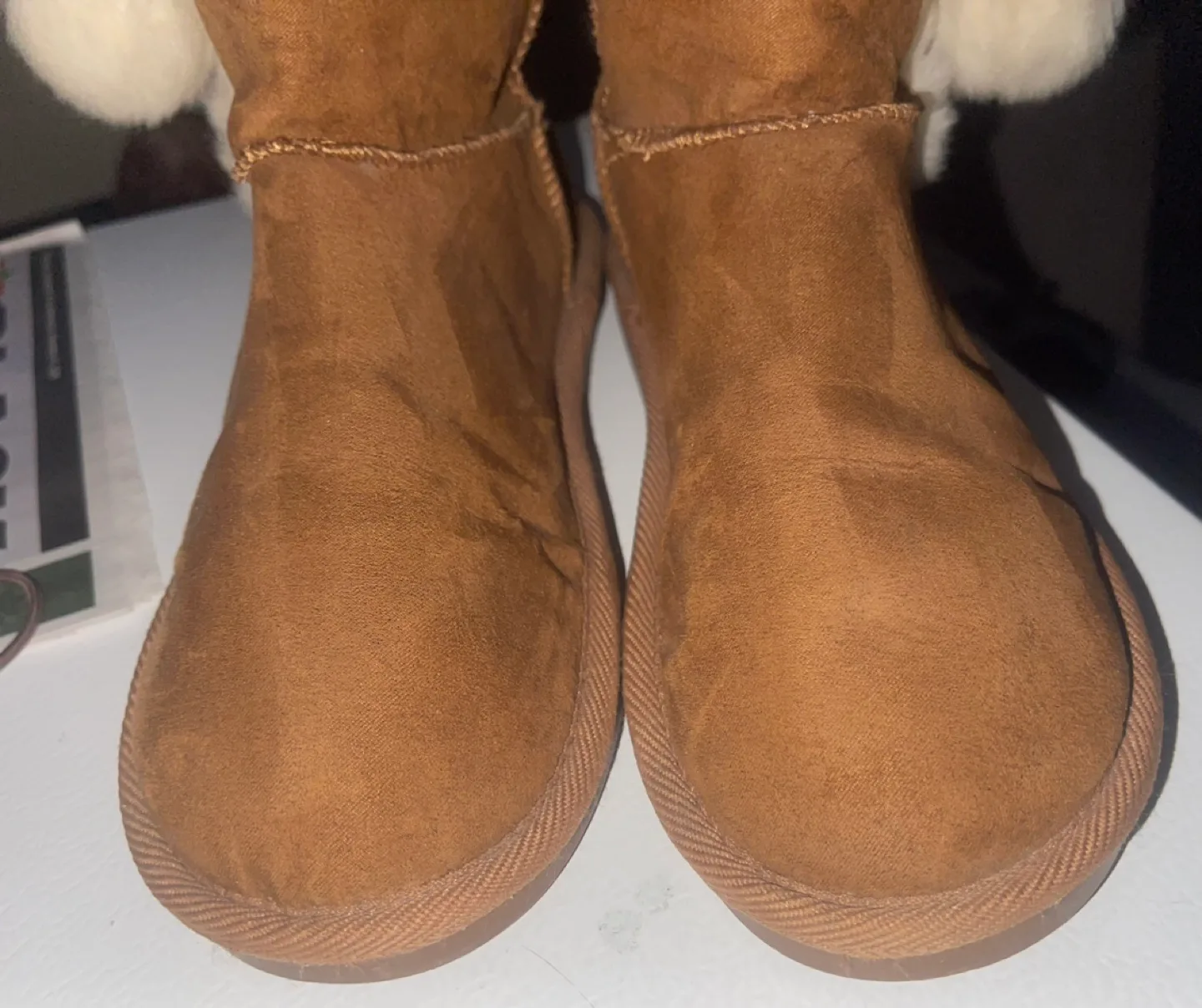 Brown Faux Suede Winter Boots with Pom-poms image indicator(5)