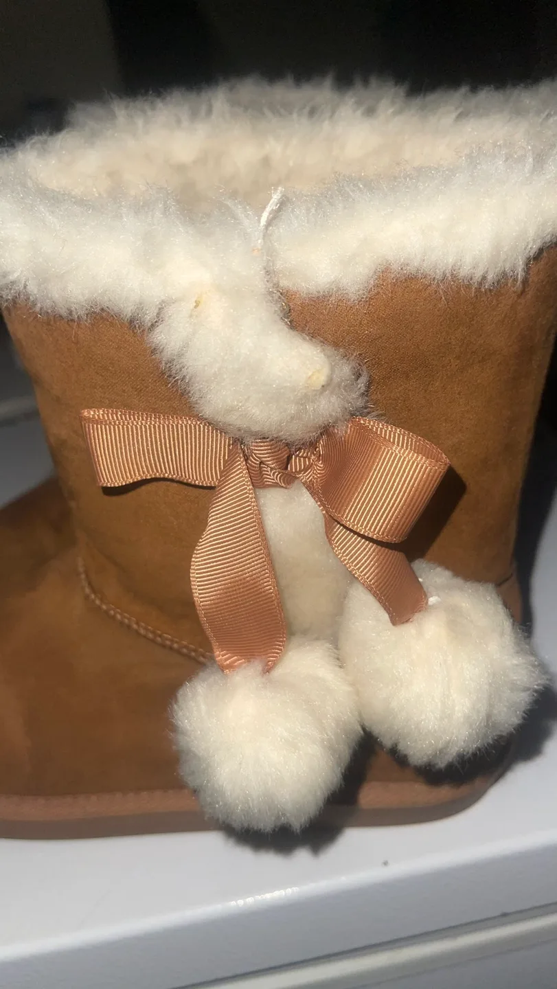 Brown Faux Suede Winter Boots with Pom-poms image indicator(6)