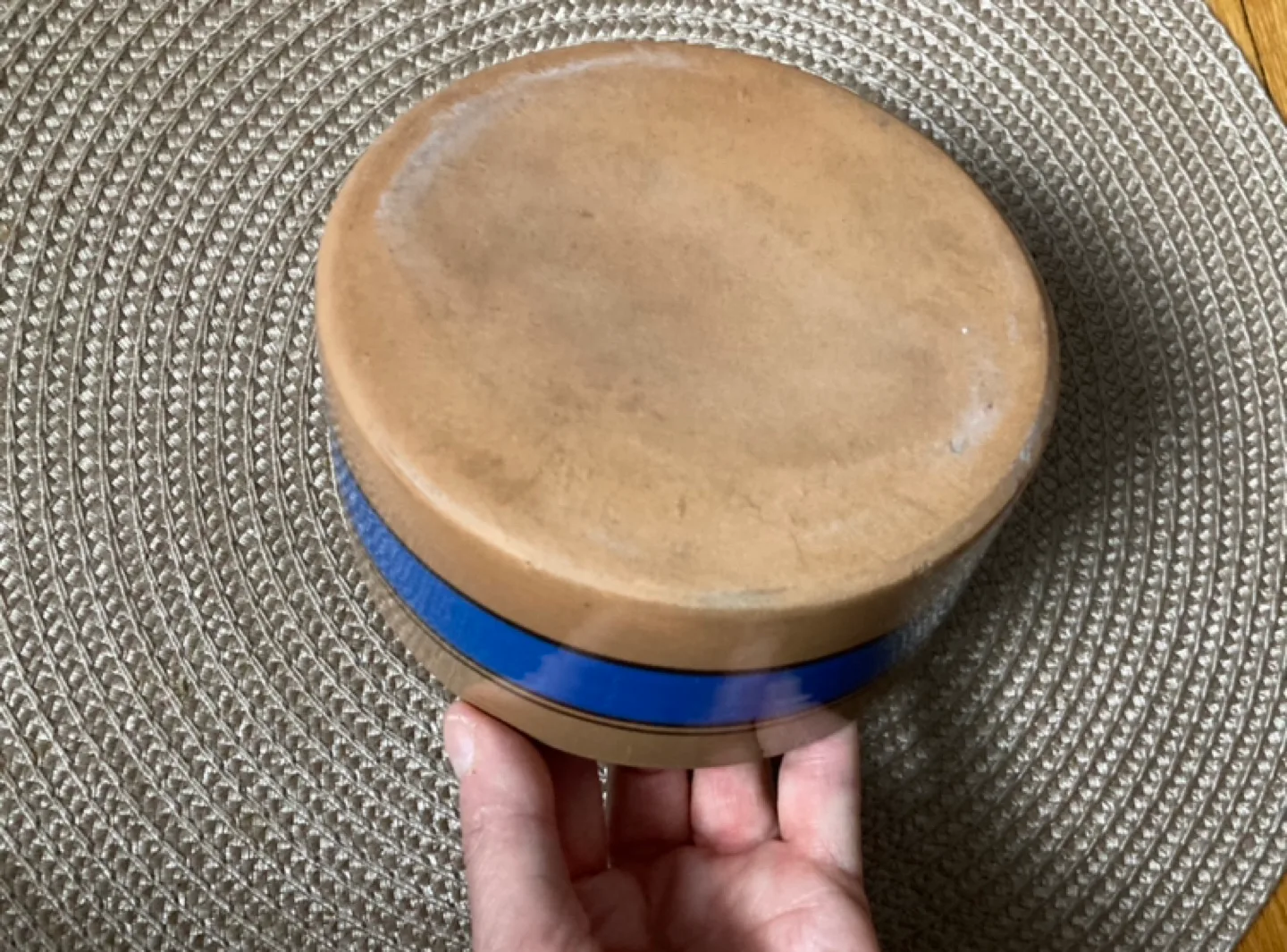 Vintage striped Blue and Brown Stoneware Pet Dish Bowl image indicator(5)