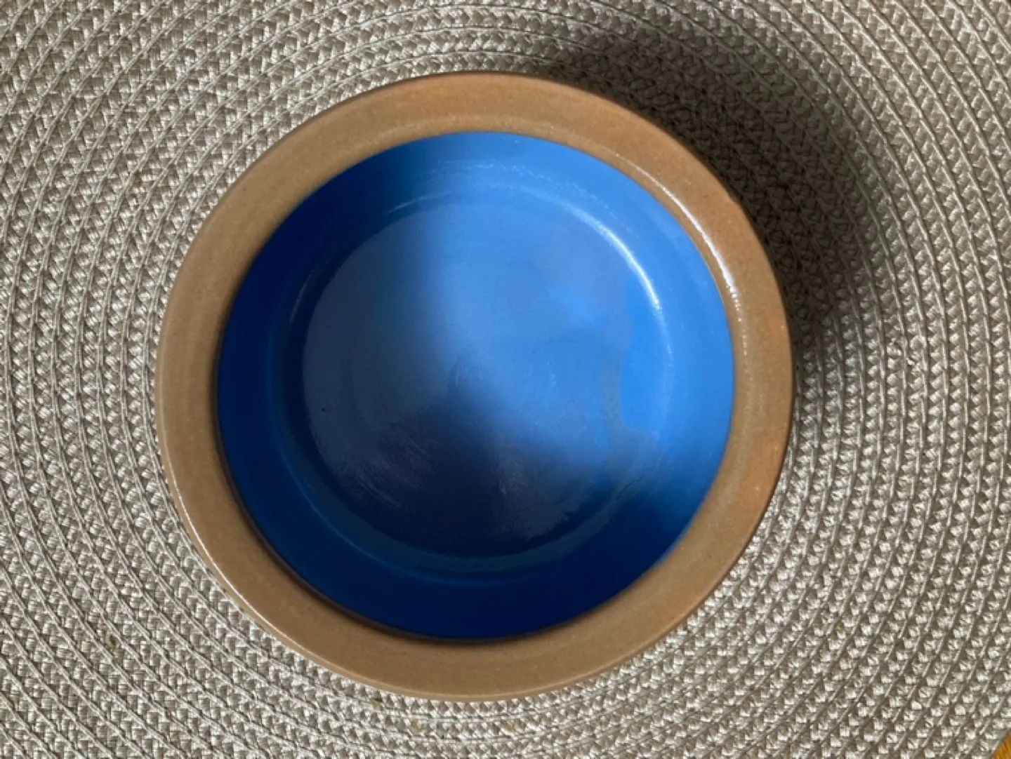 Vintage striped Blue and Brown Stoneware Pet Dish Bowl image indicator(4)