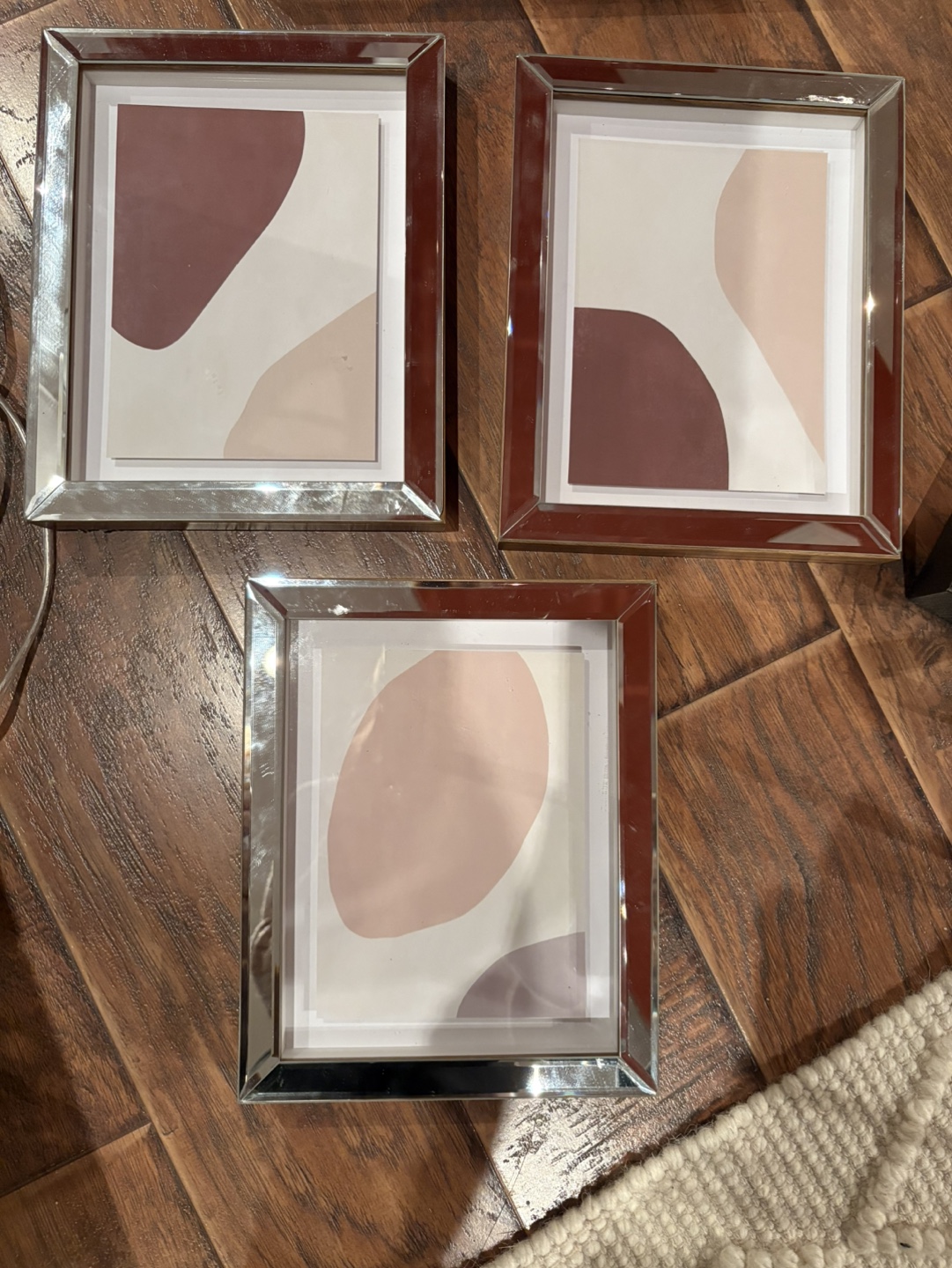 Set of 3 Abstract Wall Art Prints in Mirrored Frames