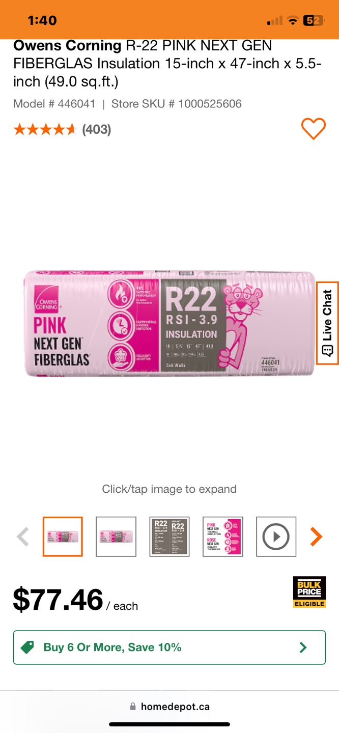 R-22 bundle of 6 insolation