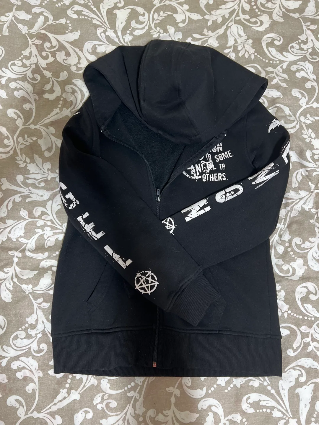 Black Zippered Hoodie with Wings thumbnail