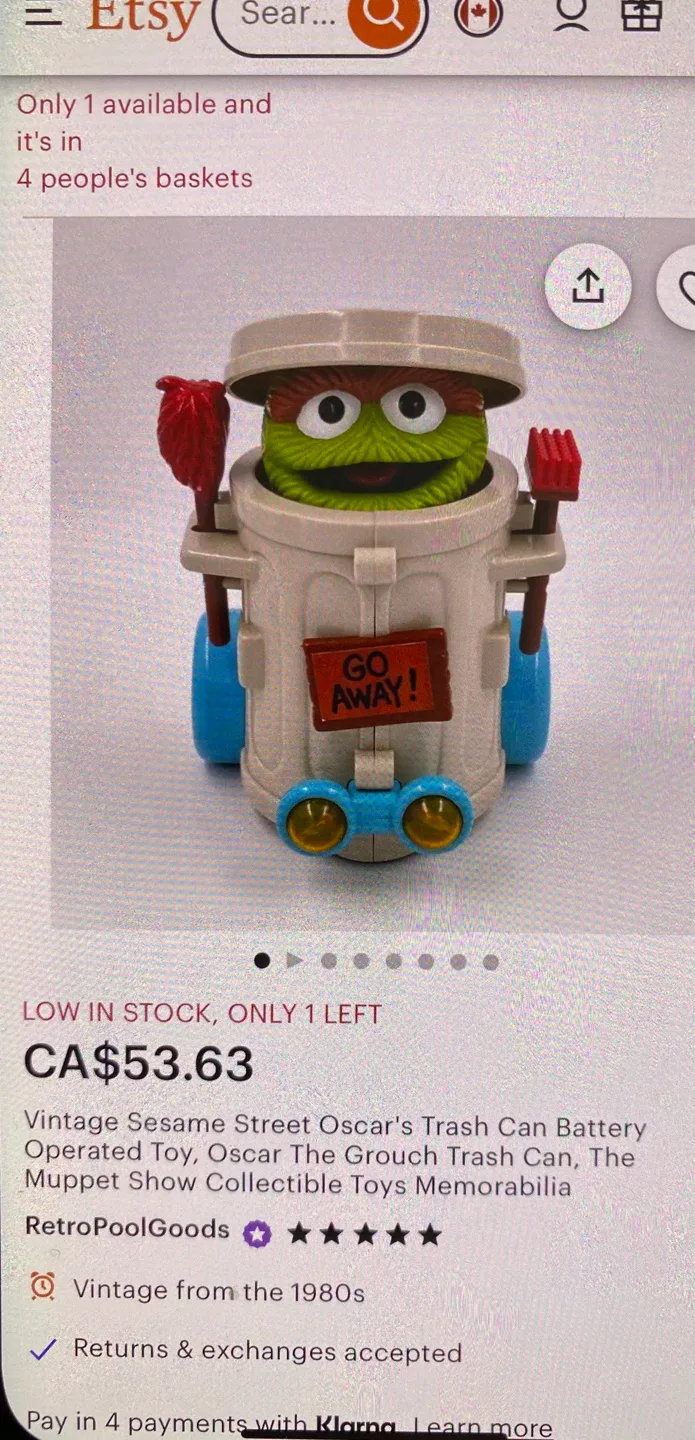 Vintage Sesame Street Oscar The Grouch Trash Can Toy image indicator(5)