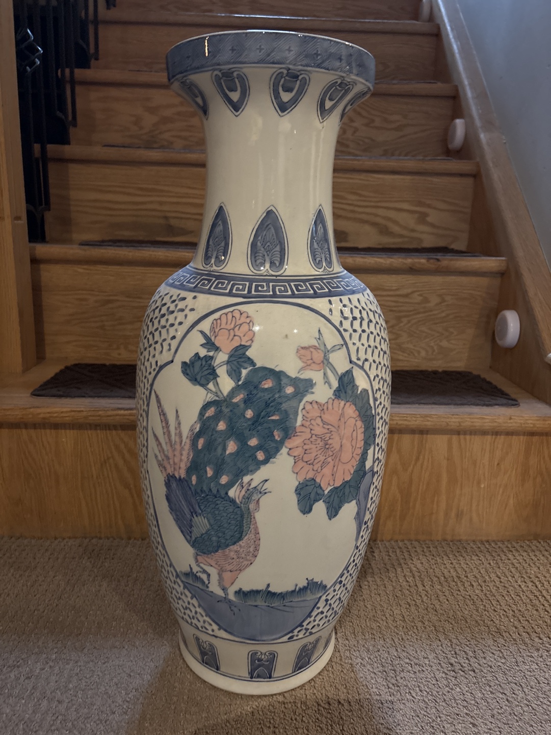 Large Porcelain Vase with Bird Design