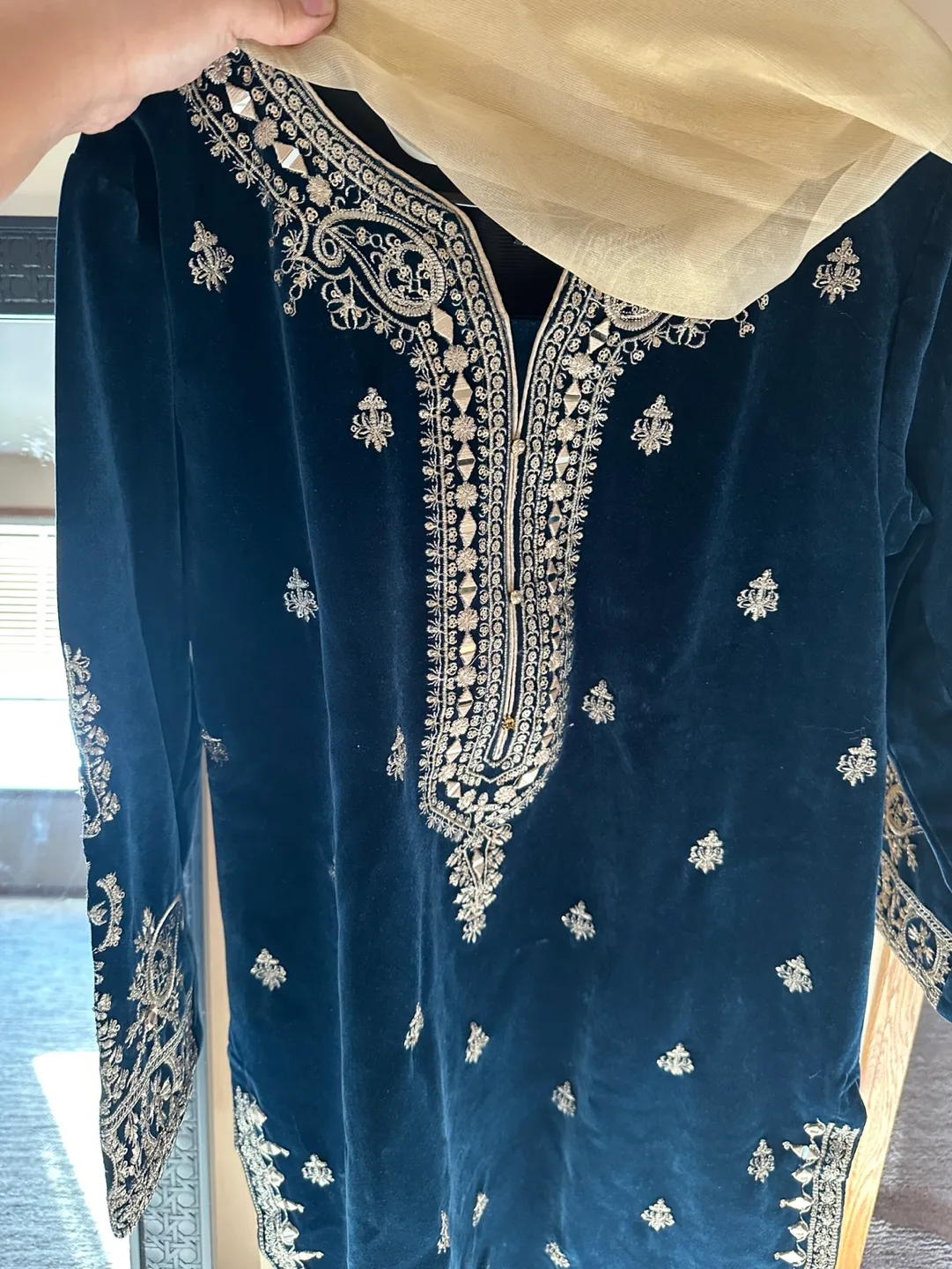 Blue Velvet Kurti with Dupatta image indicator(2)