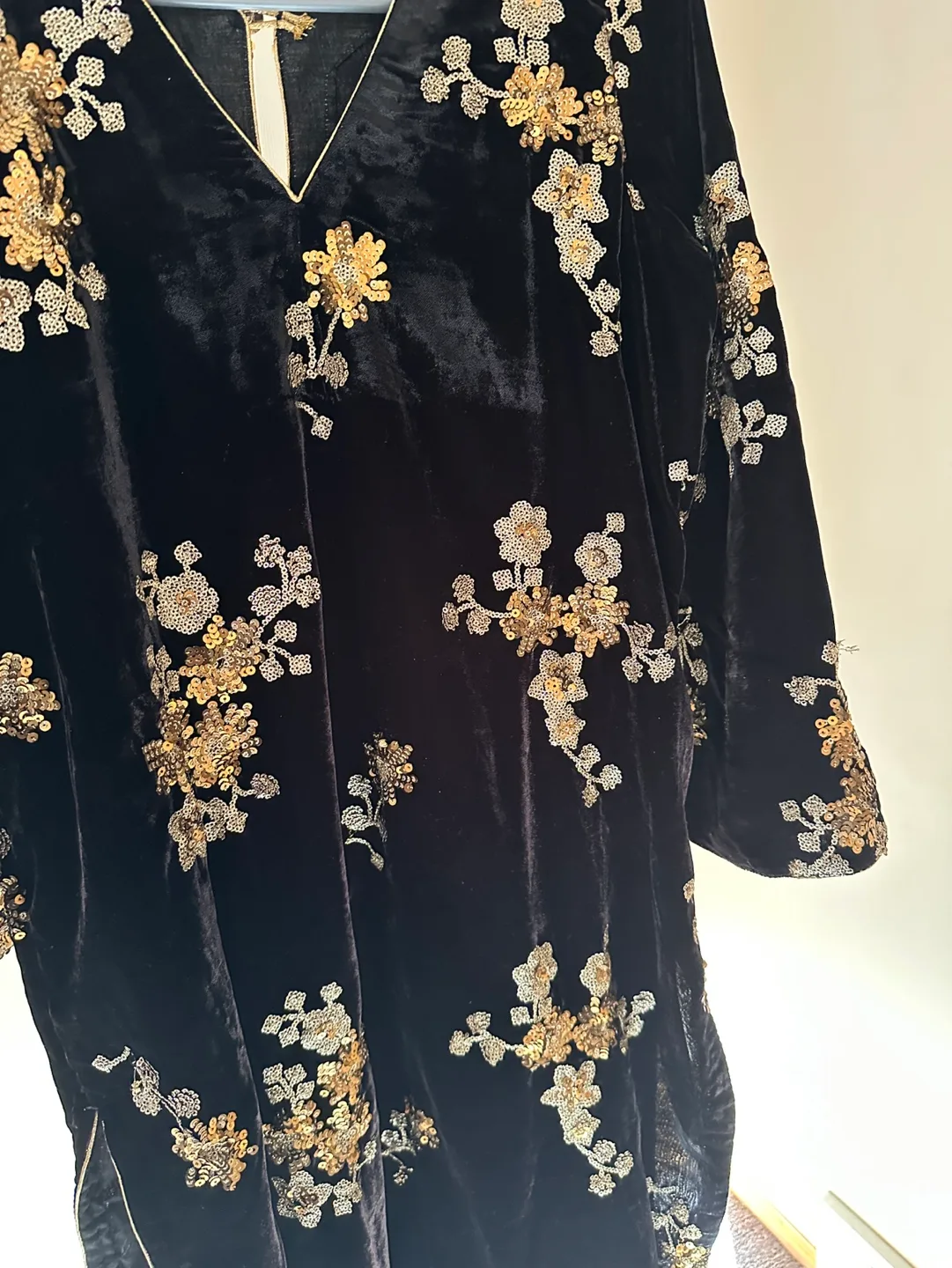 Black Velvet with golden Embroidered Kurti image indicator(2)