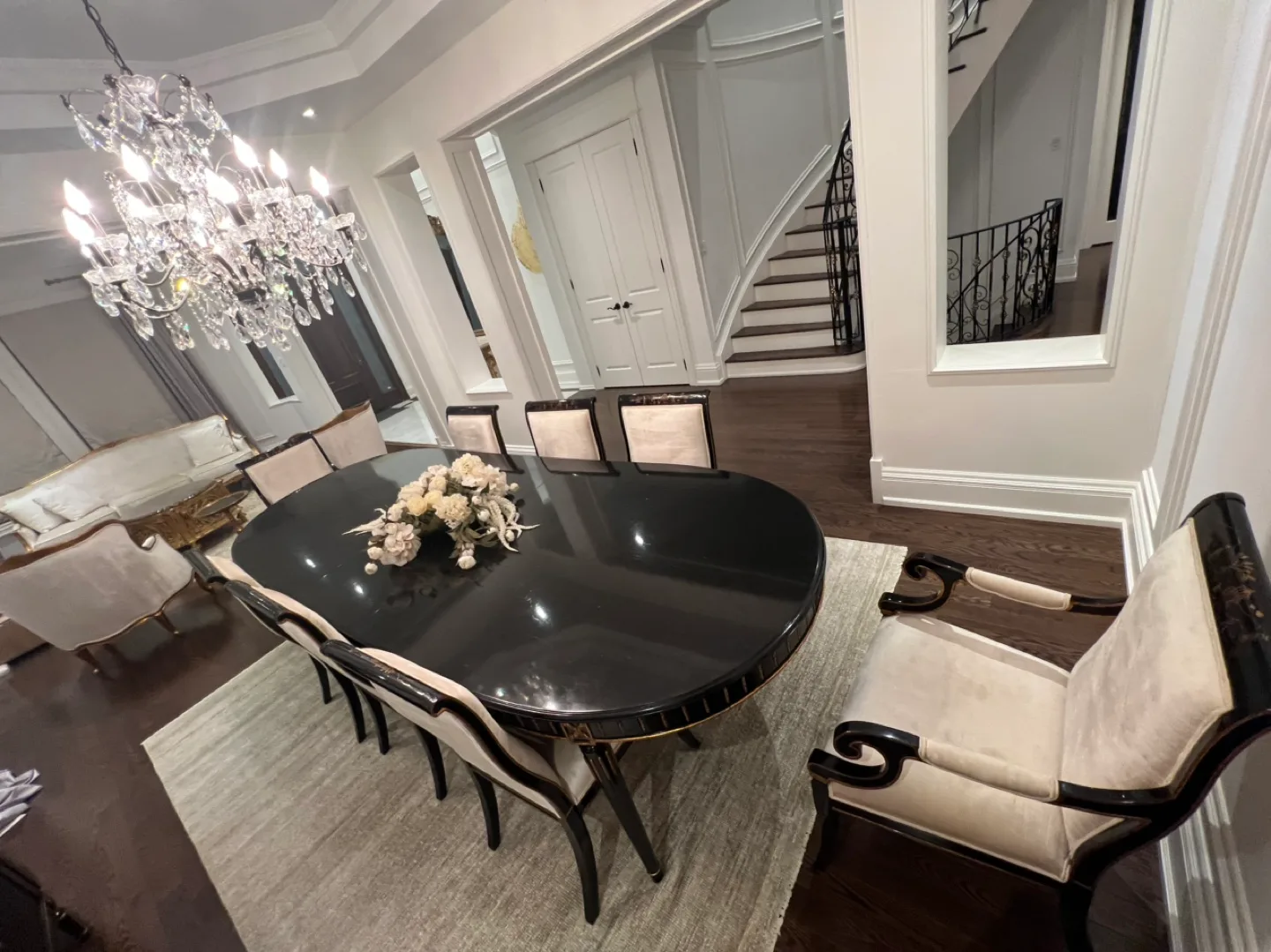 🚚moving sale 🚚Luxury black gold long dining table with 8 chairs image indicator(4)