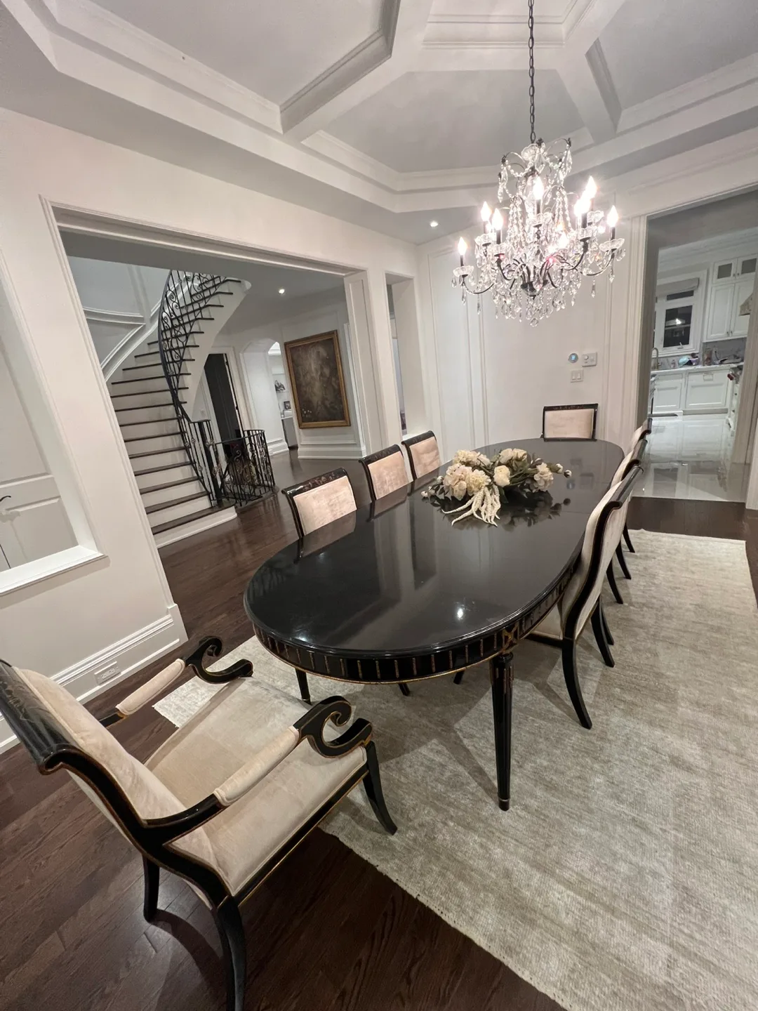 🚚moving sale 🚚Luxury black gold long dining table with 8 chairs image indicator(3)