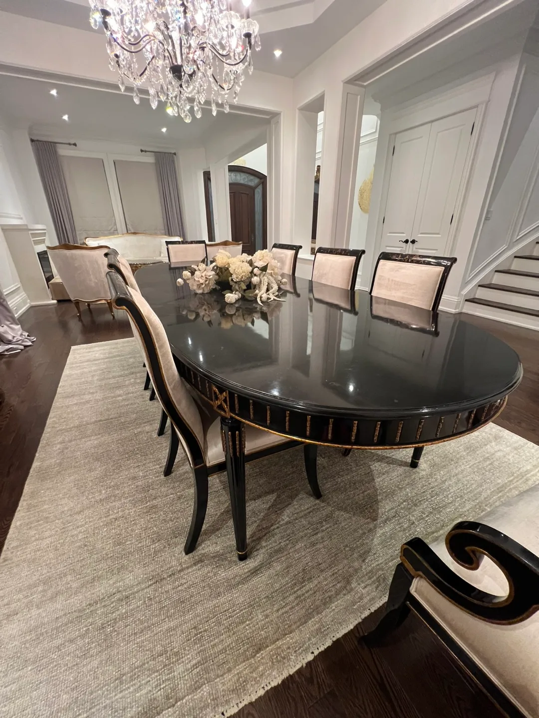 🚚moving sale 🚚Luxury black gold long dining table with 8 chairs image indicator(6)