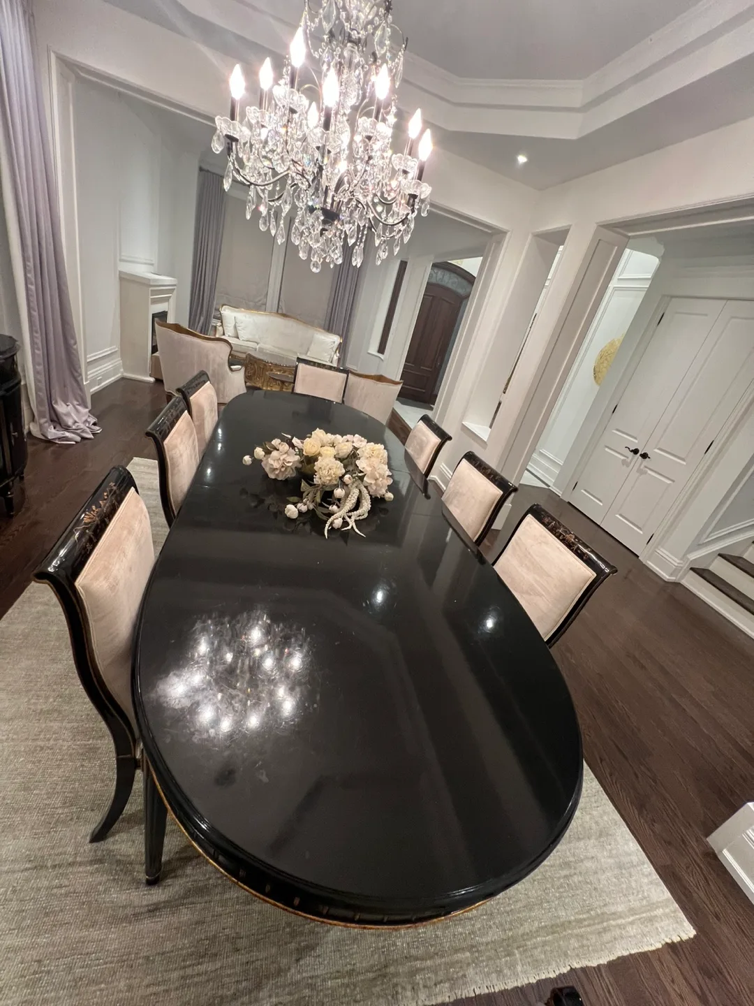 🚚moving sale 🚚Luxury black gold long dining table with 8 chairs image indicator(5)