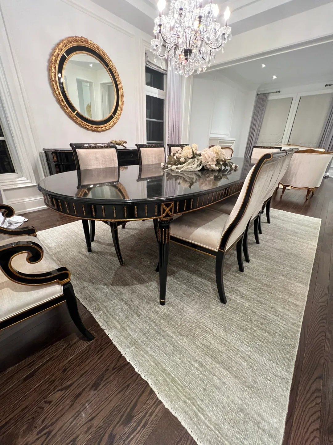 🚚moving sale 🚚Luxury black gold long dining table with 8 chairs image indicator(8)