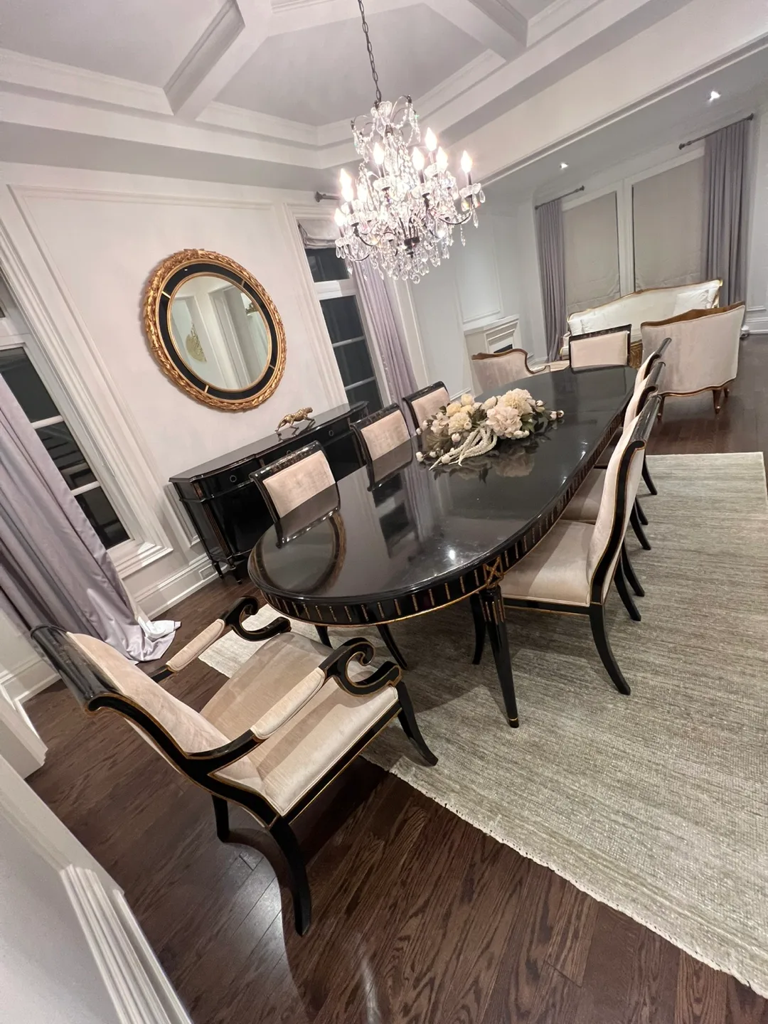 🚚moving sale 🚚Luxury black gold long dining table with 8 chairs image indicator(9)