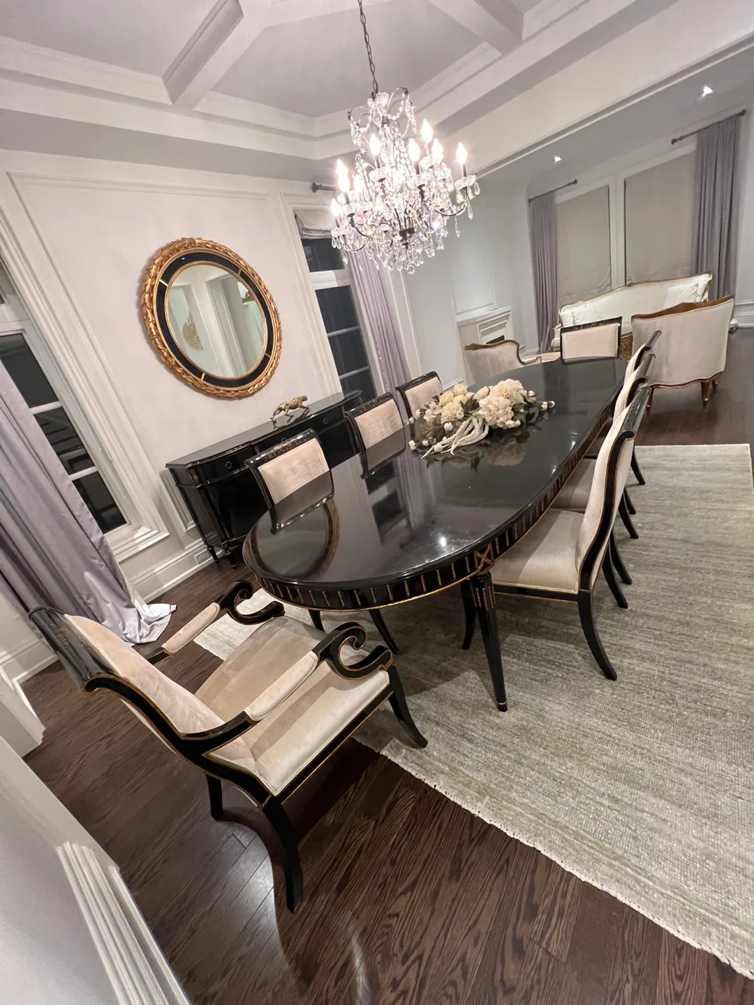 🚚moving sale 🚚Luxury black gold long dining table with 8 chairs image indicator(10)