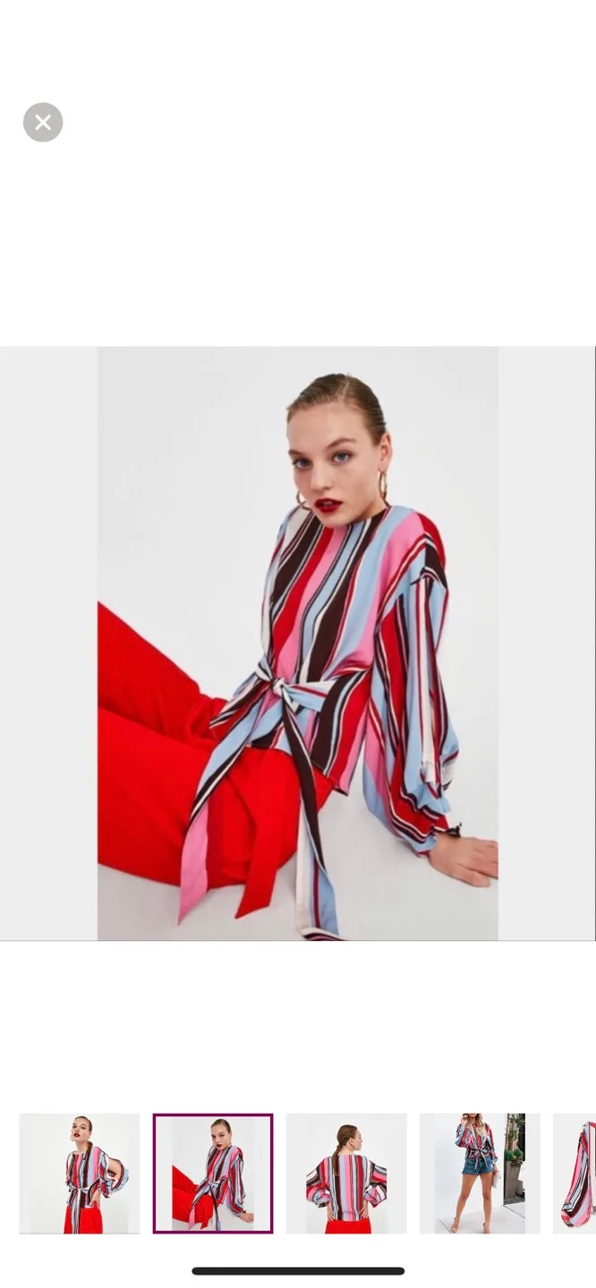 Zara Cold Sleeve Blouse with Tie in Belt image indicator(2)