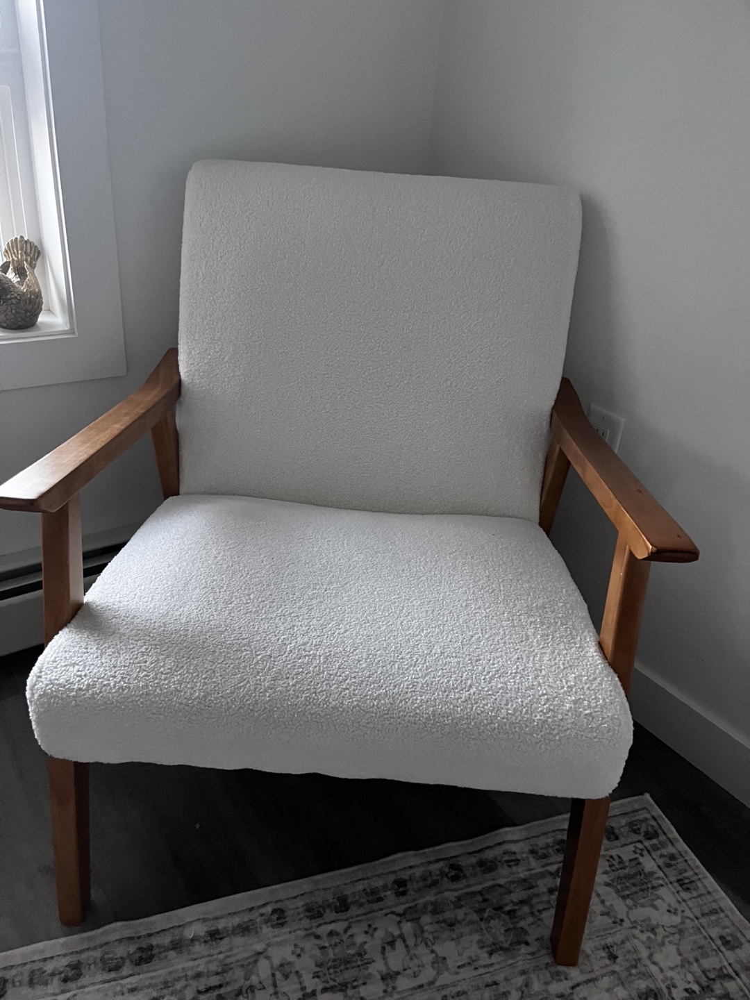 White Accent Chair with Wooden Arms