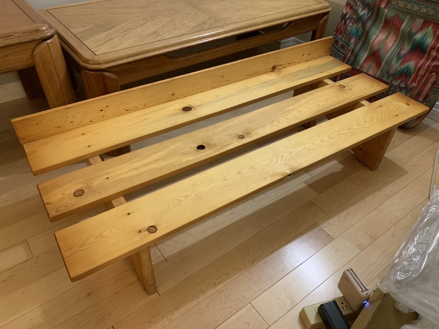 Set of Three Wood Coffee Tables and One Bench - photo 4