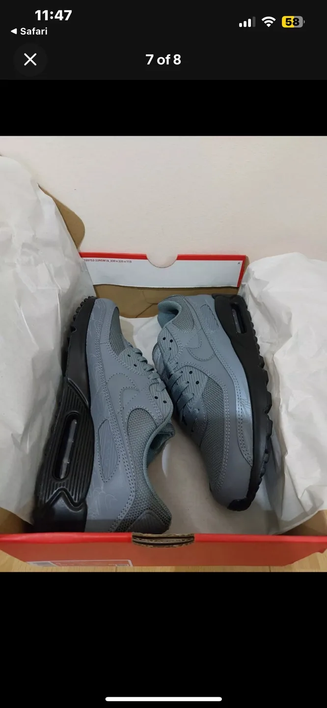 Men's Nike Air Max 90 Sneakers Cool Grey/Black Reflective SIZE 9 image indicator(5)