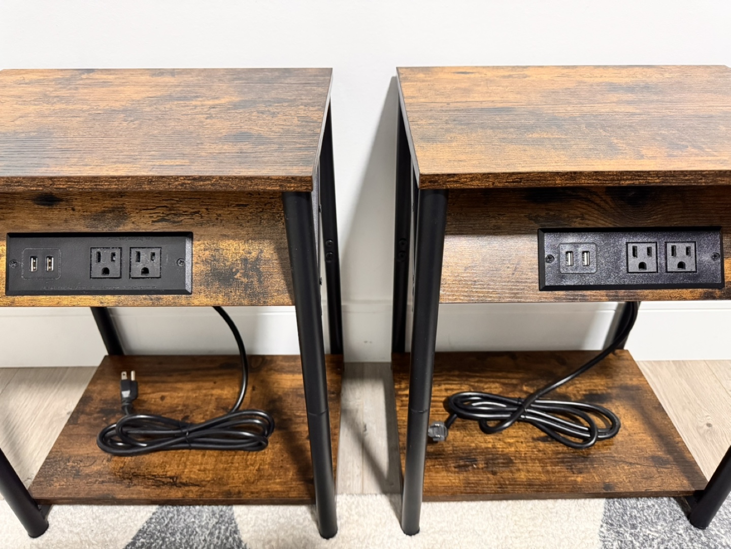 Brown and Black Wooden Nightstand (Set of 2) - photo 3