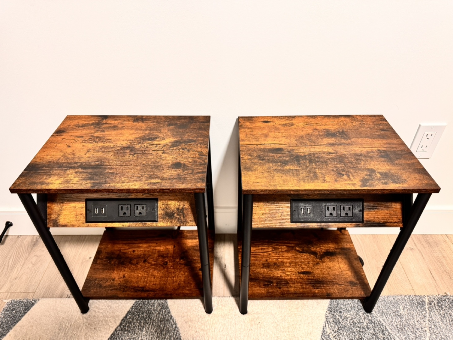 Brown and Black Wooden Nightstand (Set of 2) - photo 2