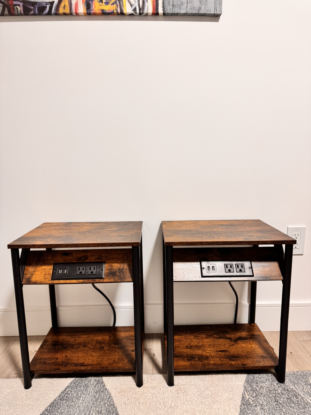 Brown and Black Wooden Nightstand (Set of 2)