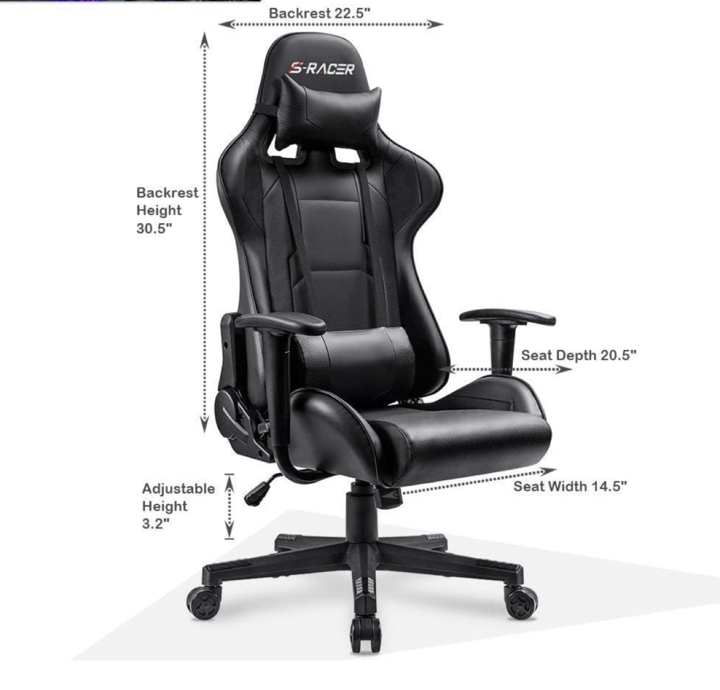 S-Racer Gaming Chair Black Leather - photo 3