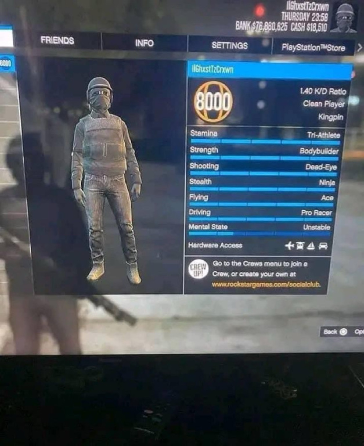 GTA 5 Online Level 8000 Account