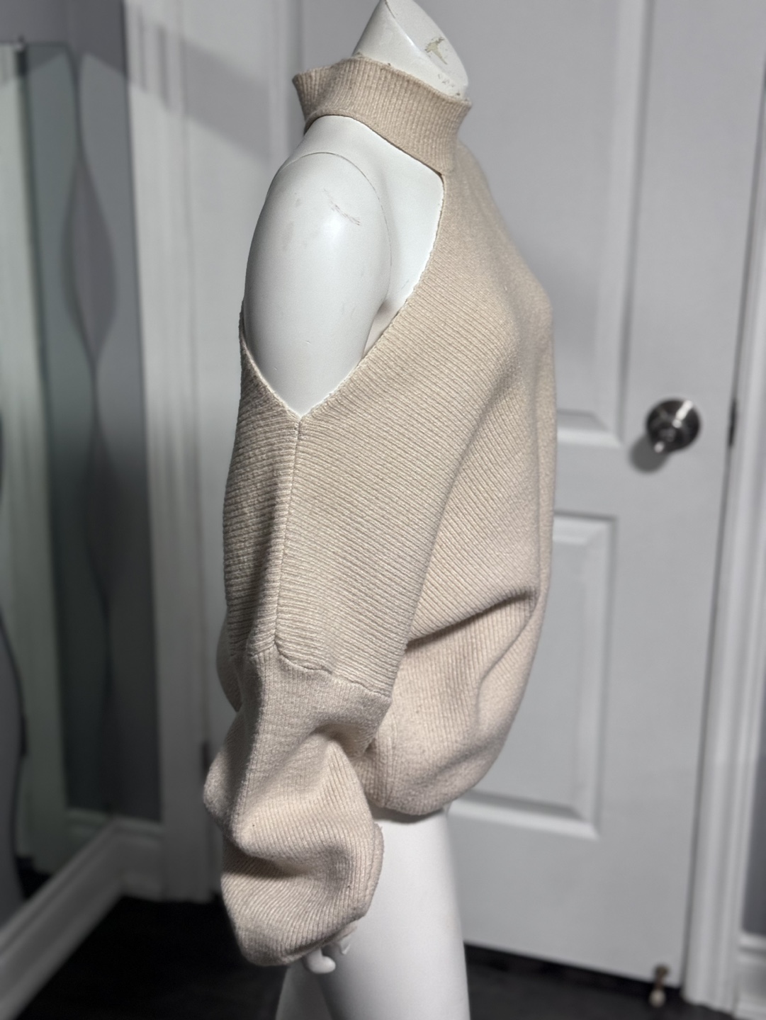 Cream Cold Shoulder Oversized Sweater (Medium-Large) - photo 2