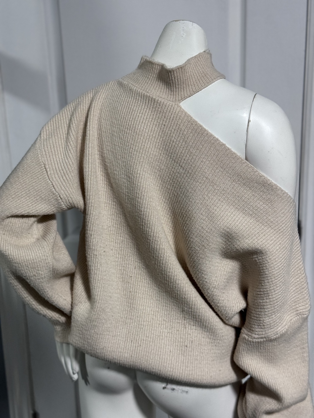 Cream Cold Shoulder Oversized Sweater (Medium-Large) - photo 4