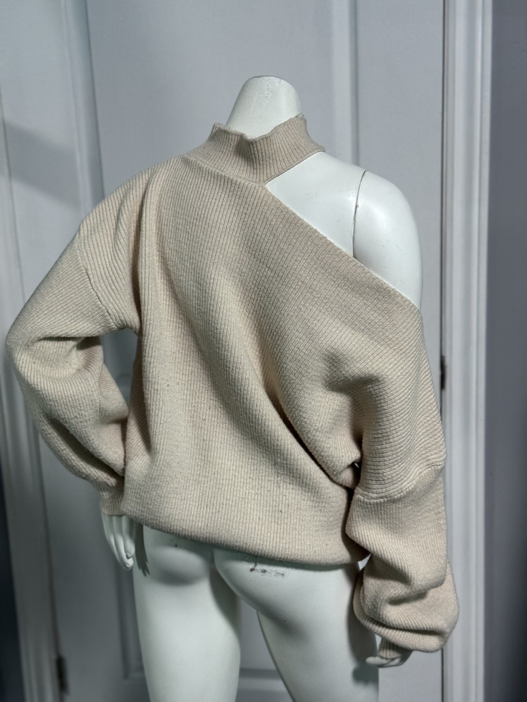 Cream Cold Shoulder Oversized Sweater (Medium-Large) - photo 5