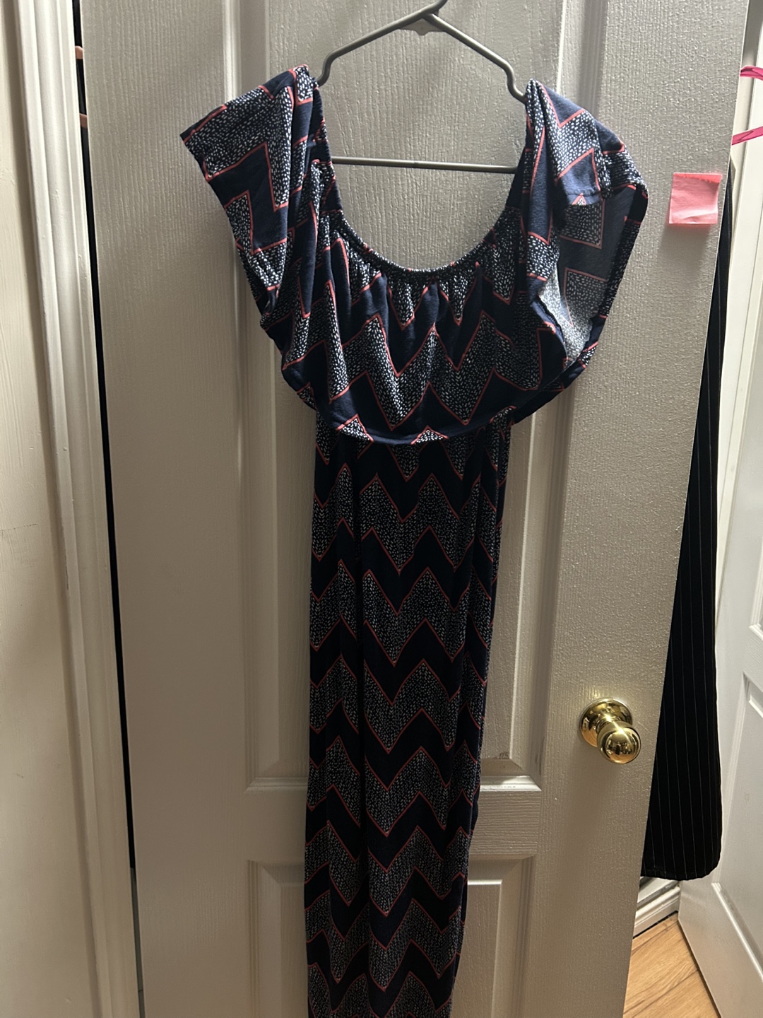 Blue and Pink Off the Shoulder Maxi Dress