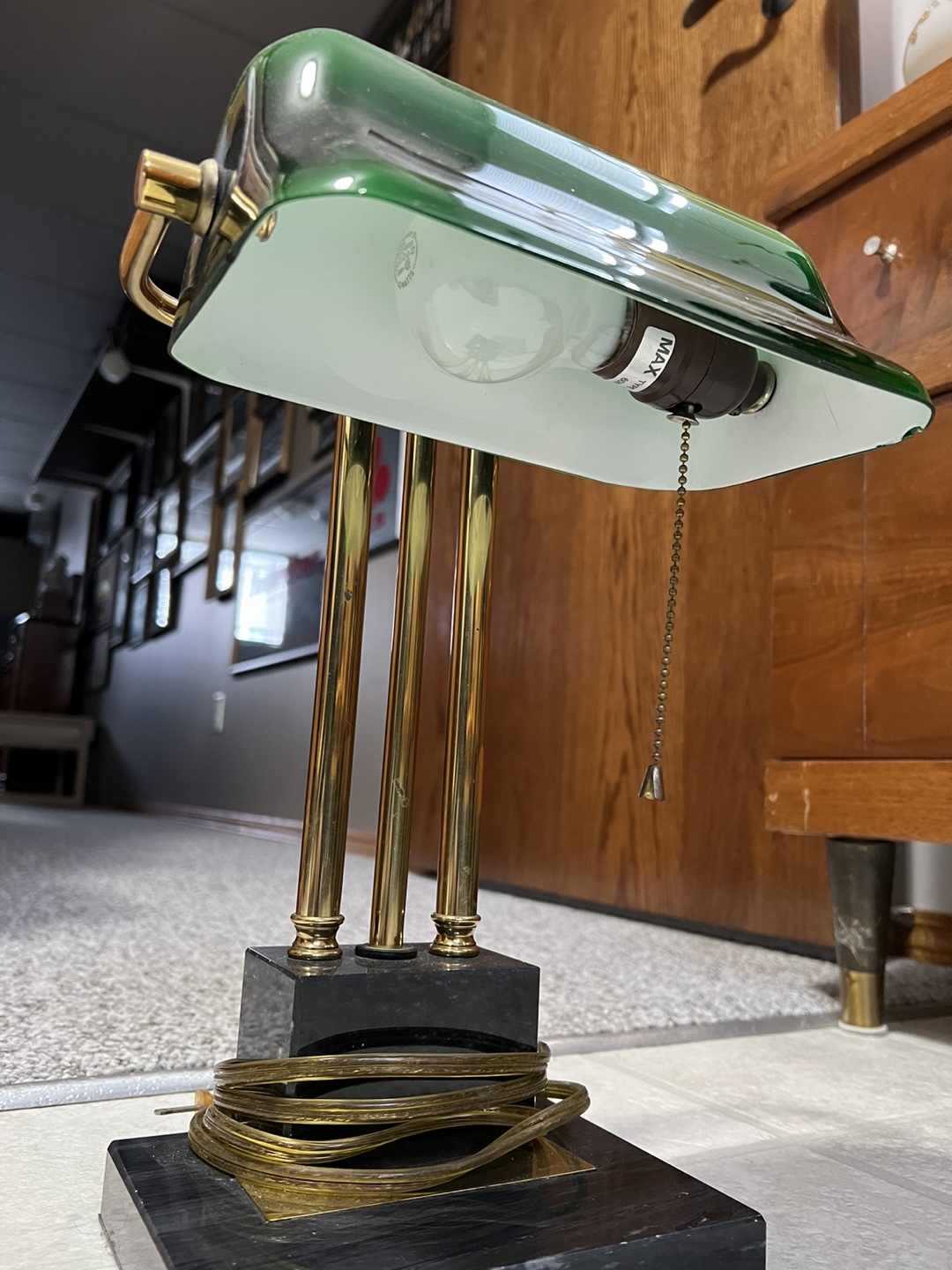 Green Glass Bankers Desk Lamp - photo 5
