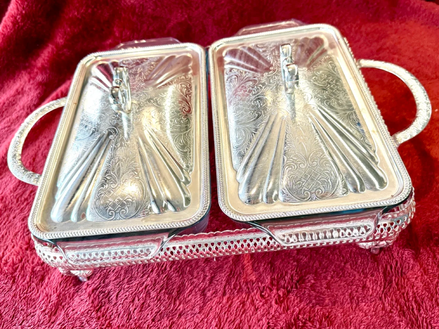 Vintage Silver Plated Double Serving Dish thumbnail