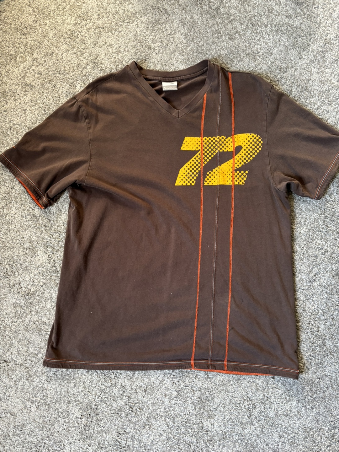 Vintage Nike V-Neck T-Shirt Brown and Orange Triple Stitched