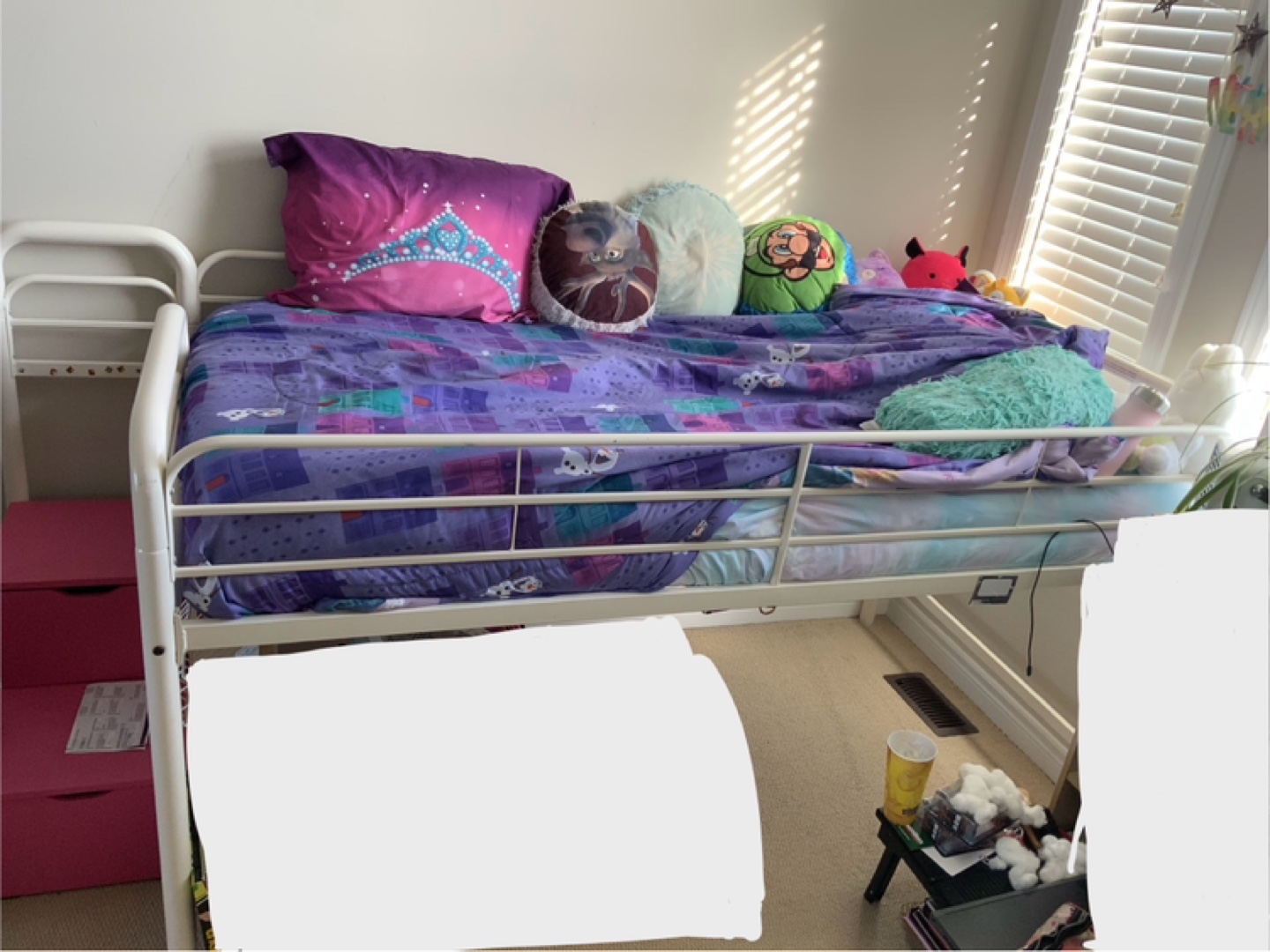 White Metal Loft Bed with Storage - photo 2