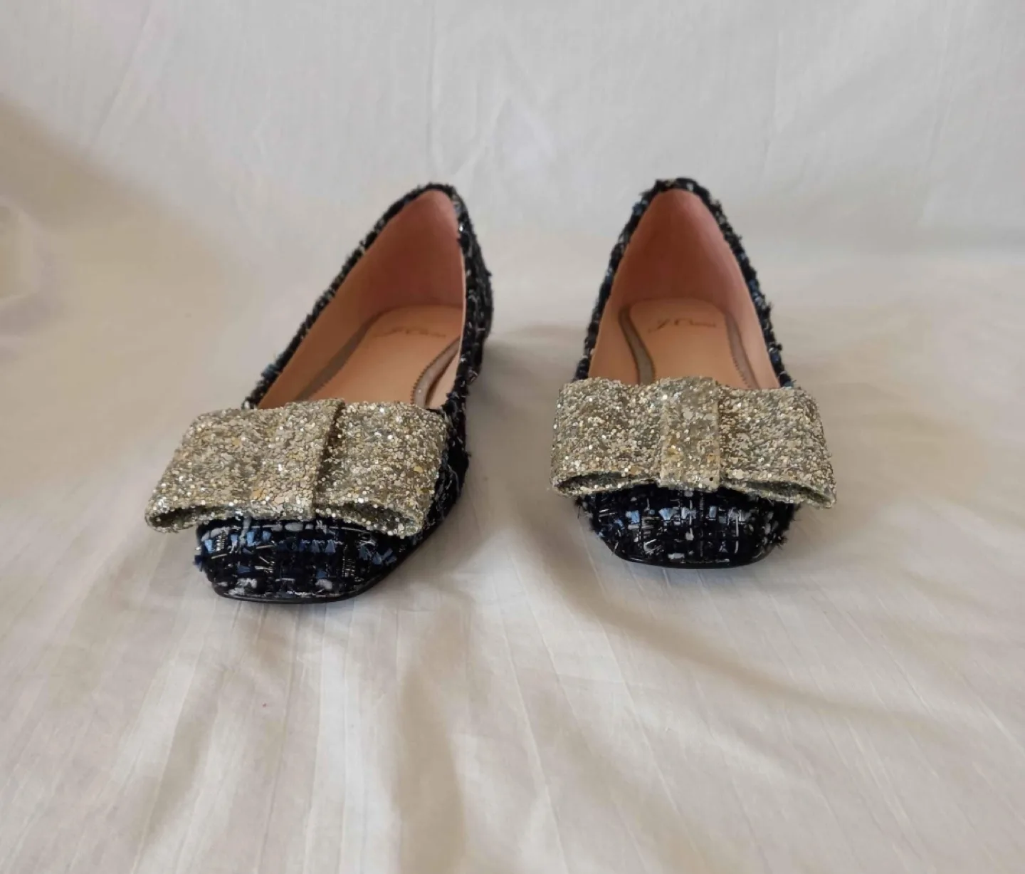 Brand New - J Crew Blue & Black Tweed Glitter Bow Flats image indicator(2)