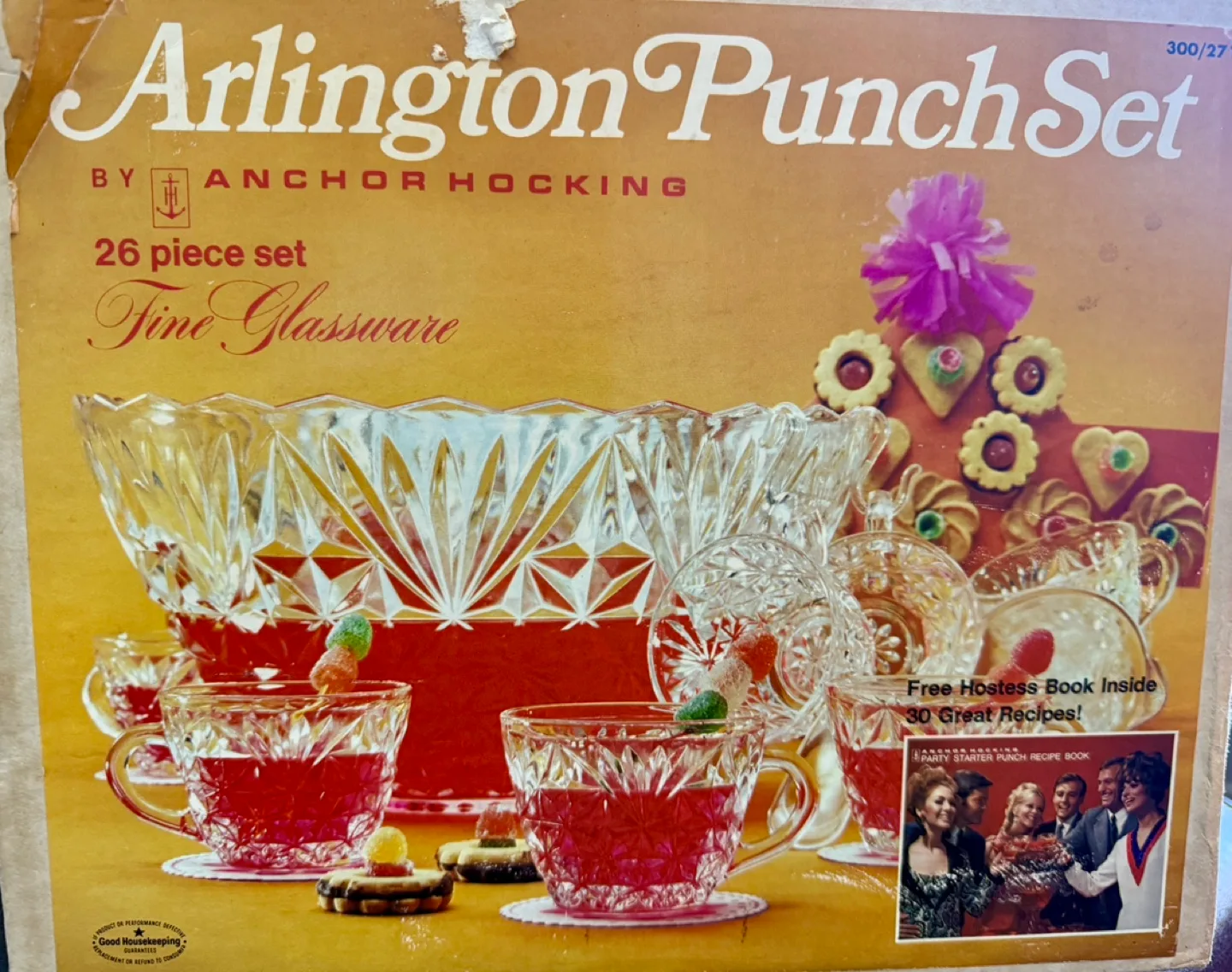 Vintage Anchor Hocking Arlington Punch Bowl Set thumbnail