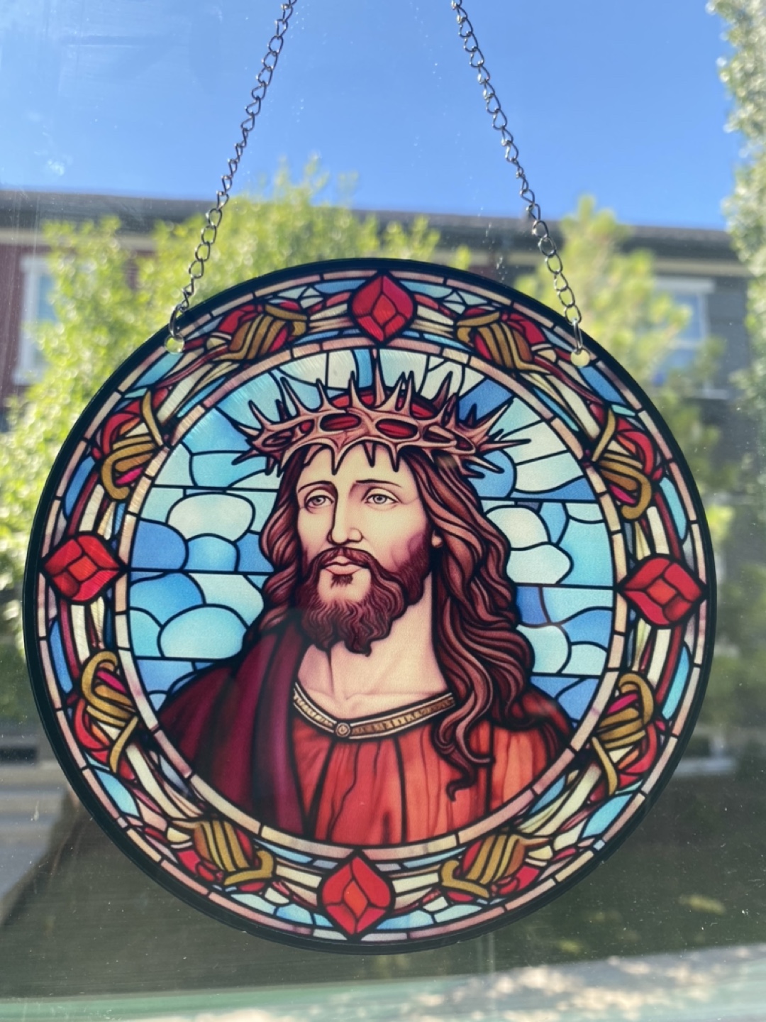 Jesus Christ with the crown of thorns Window Hanging