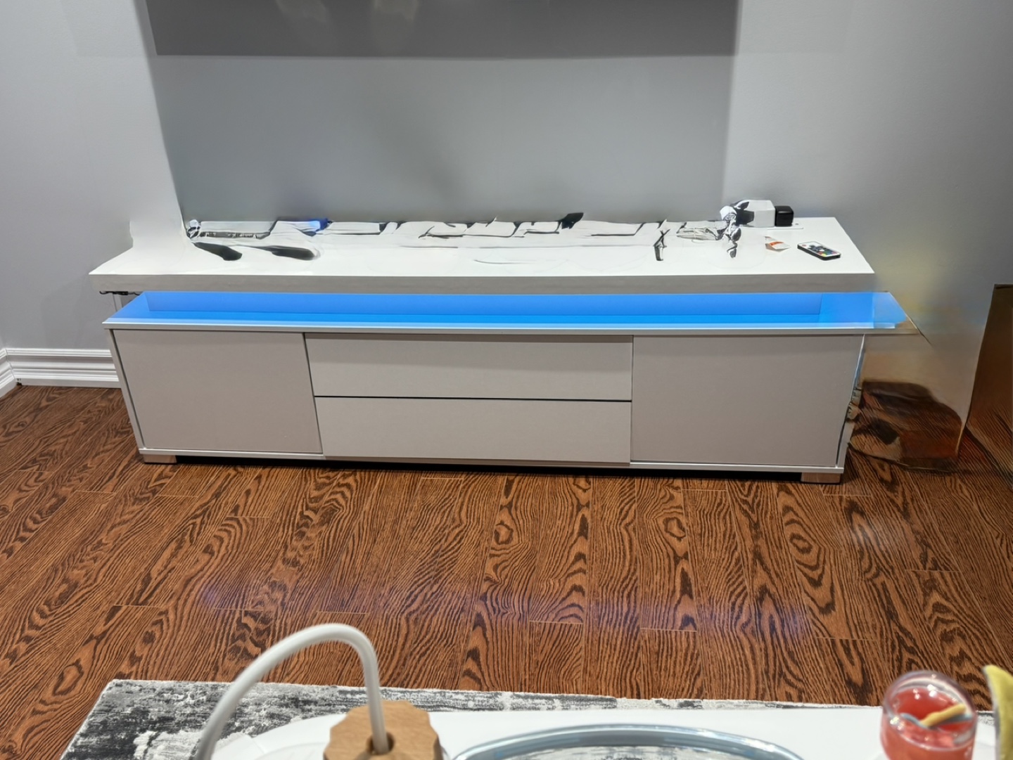 White TV Stand with LED Lights