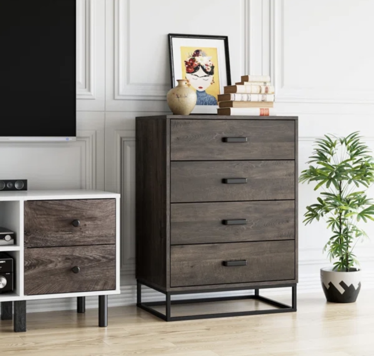 4-Drawer Chest of Drawers with Black Metal Frame