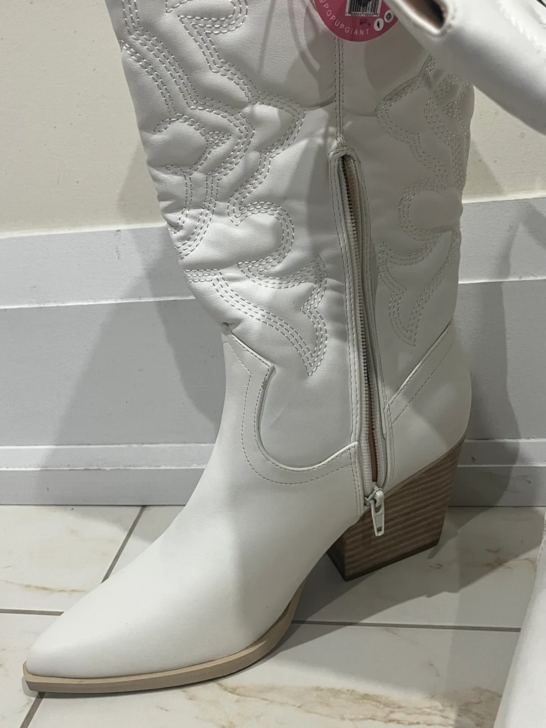 Women’s Faux Leather Knee High Cow Boy Boots sz 8 image indicator(7)