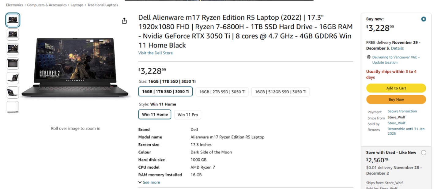 Gaming laptop/ Dell Alienware m17 R5 Ryzen 17inch Laptop - photo 3