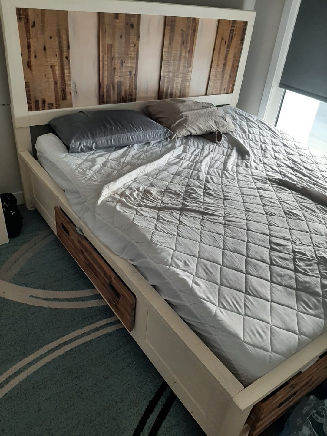 Queen Size Bed Frame with Headboard and Storage