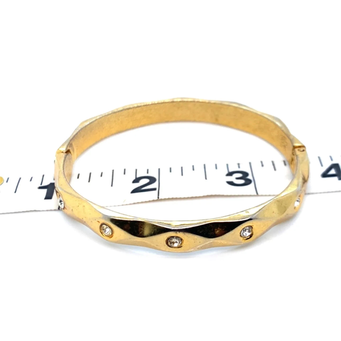 Gold Tone Hinged Bangle with Rhinestones image indicator(2)