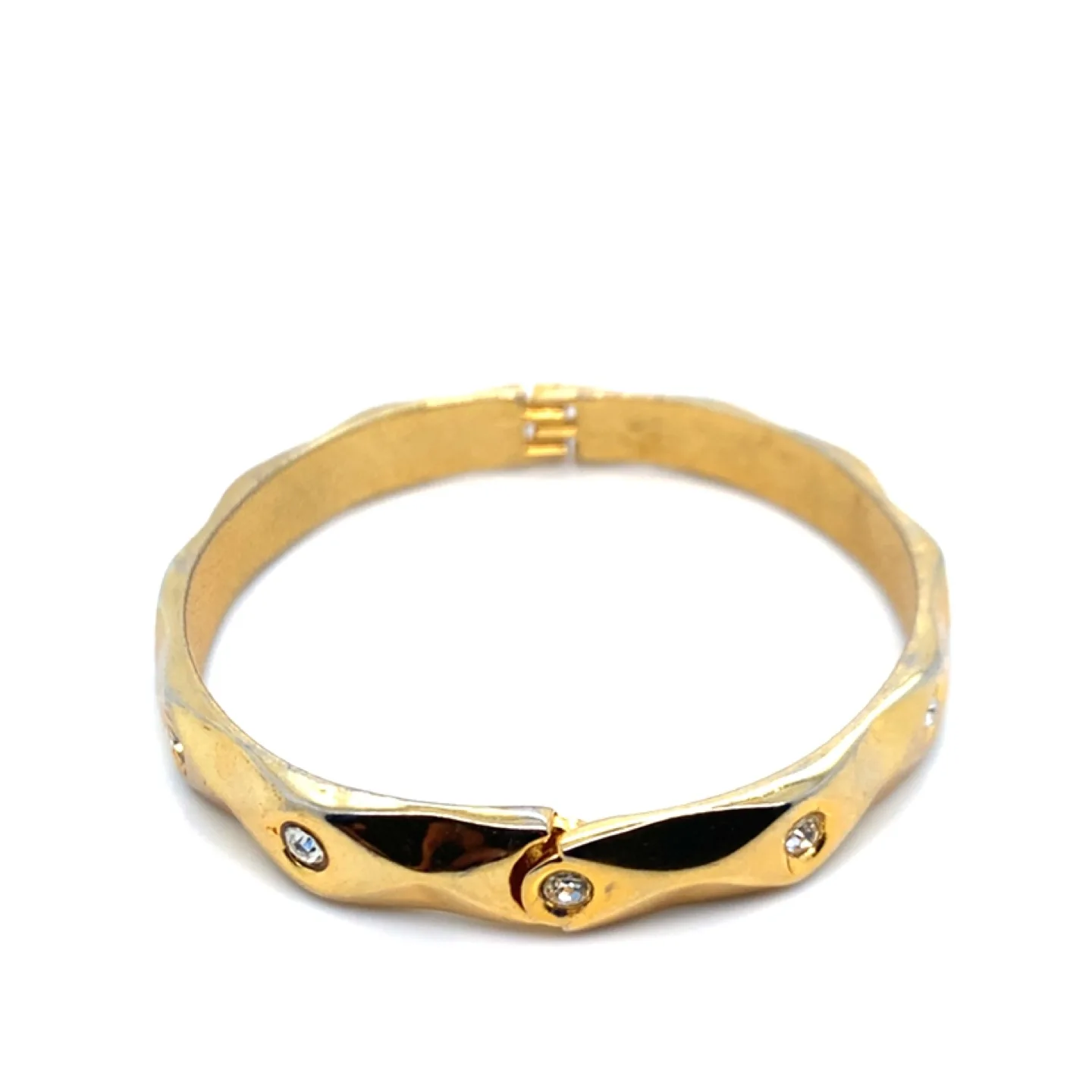 Gold Tone Hinged Bangle with Rhinestones image indicator(4)
