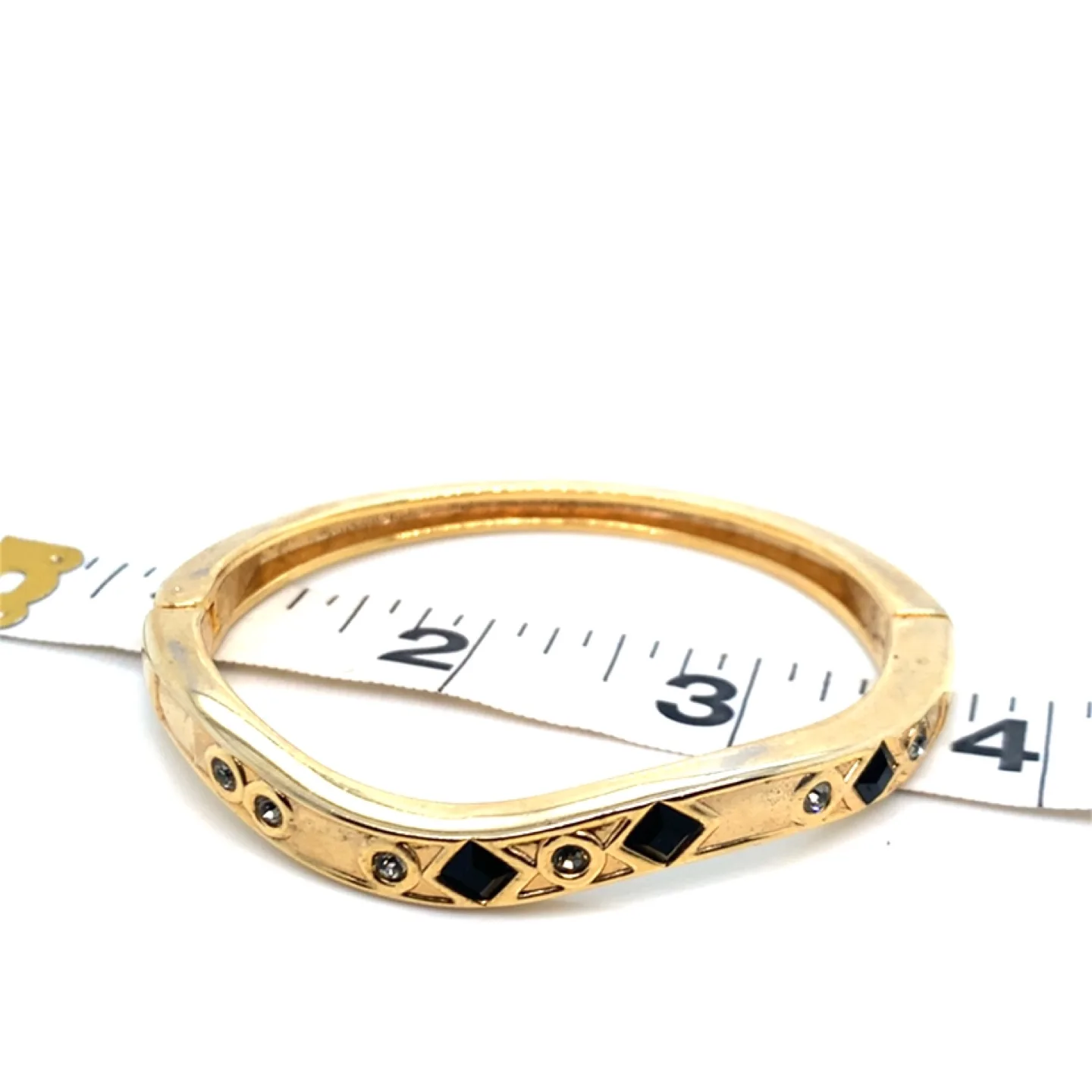 Gold Tone Black & Clear Rhinestone Hinged Bangle Bracelet image indicator(5)