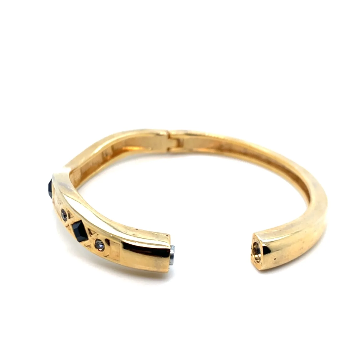 Gold Tone Black & Clear Rhinestone Hinged Bangle Bracelet image indicator(3)