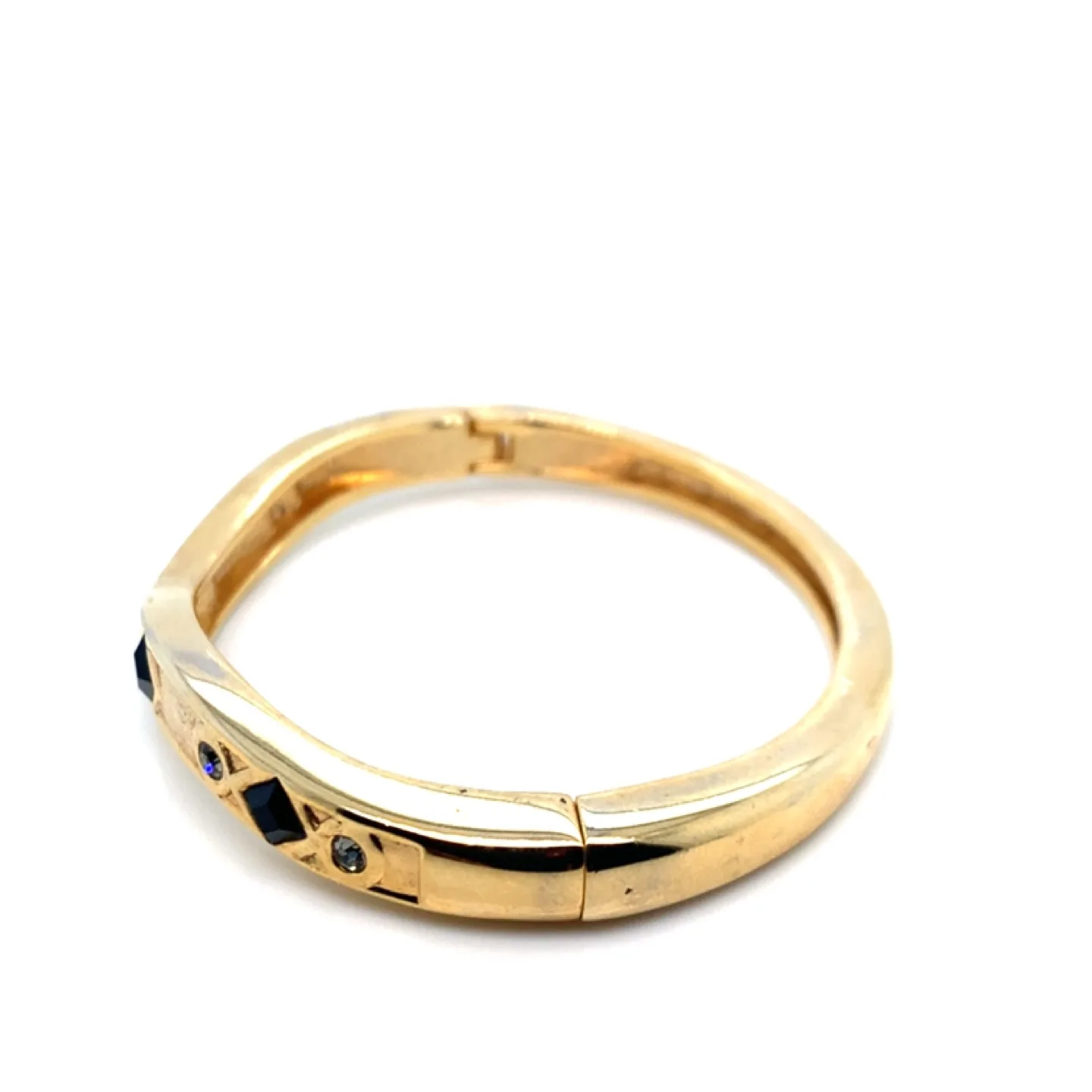 Gold Tone Black & Clear Rhinestone Hinged Bangle Bracelet image indicator(4)