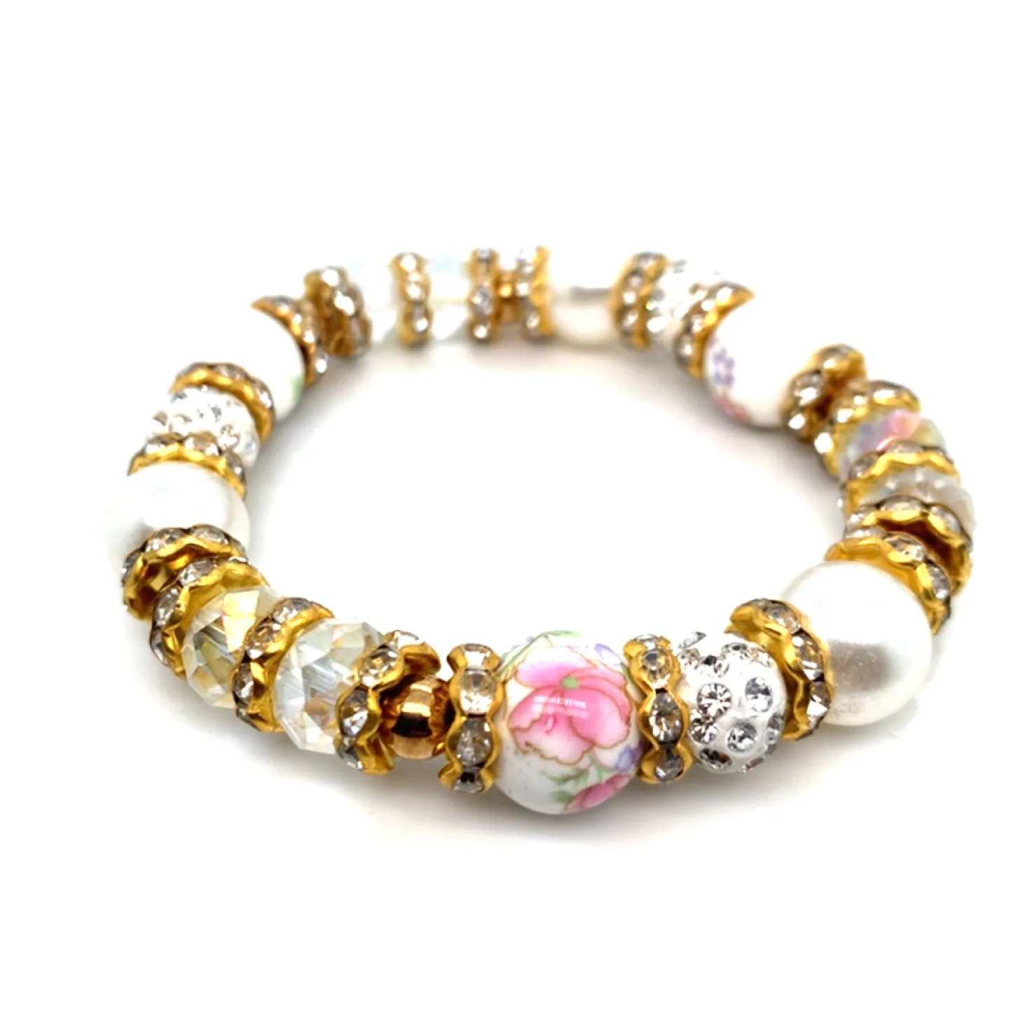 White Beaded Bracelet with Floral Design image indicator(2)