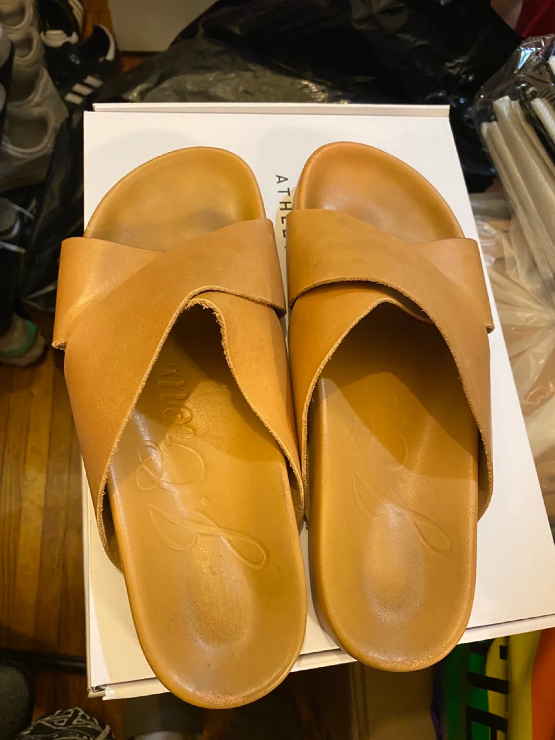 Tan Leather Slides thumbnail